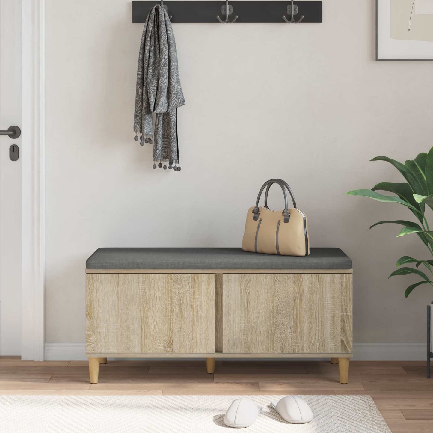 vidaXL Παγκάκι Χαλωρίου με μαξιλάρι Δρύς Sonoma 100 x 38 x 46 εκ
