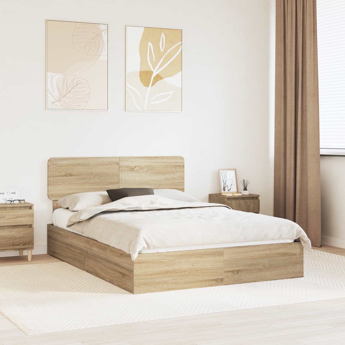 vidaXL Κρεβάτι Αποθήκης Δρύς Sonoma 140 x 200 cm Επεξεργασμένο Ξύλο