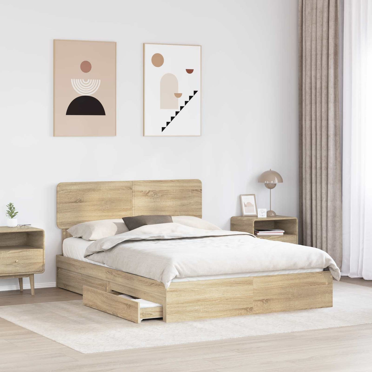 vidaXL Κρεβάτι Αποθήκης Δρύς Sonoma 140 x 200 cm Επεξεργασμένο Ξύλο