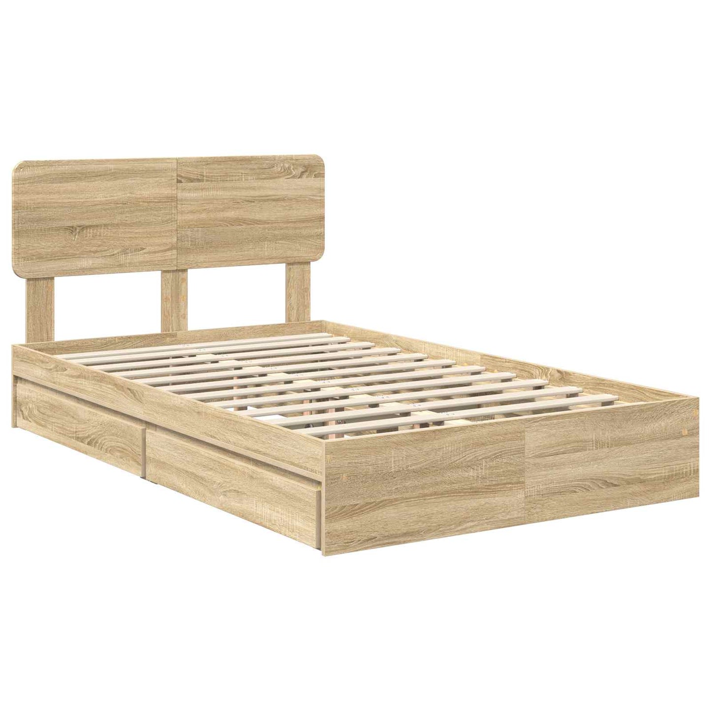 vidaXL Κρεβάτι Αποθήκης Δρύς Sonoma 135 x 190 cm Επεξεργασμένο Ξύλο