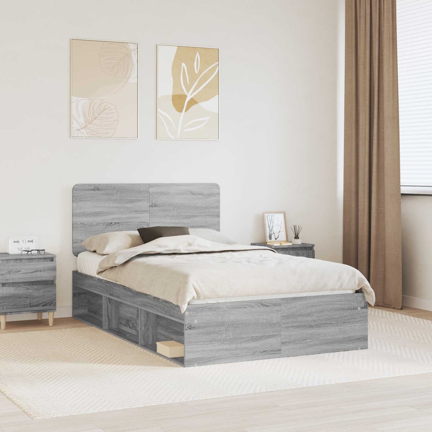vidaXL Σκελετός Κρεβατιού Γκρι Sonoma 135 x 190 cm
