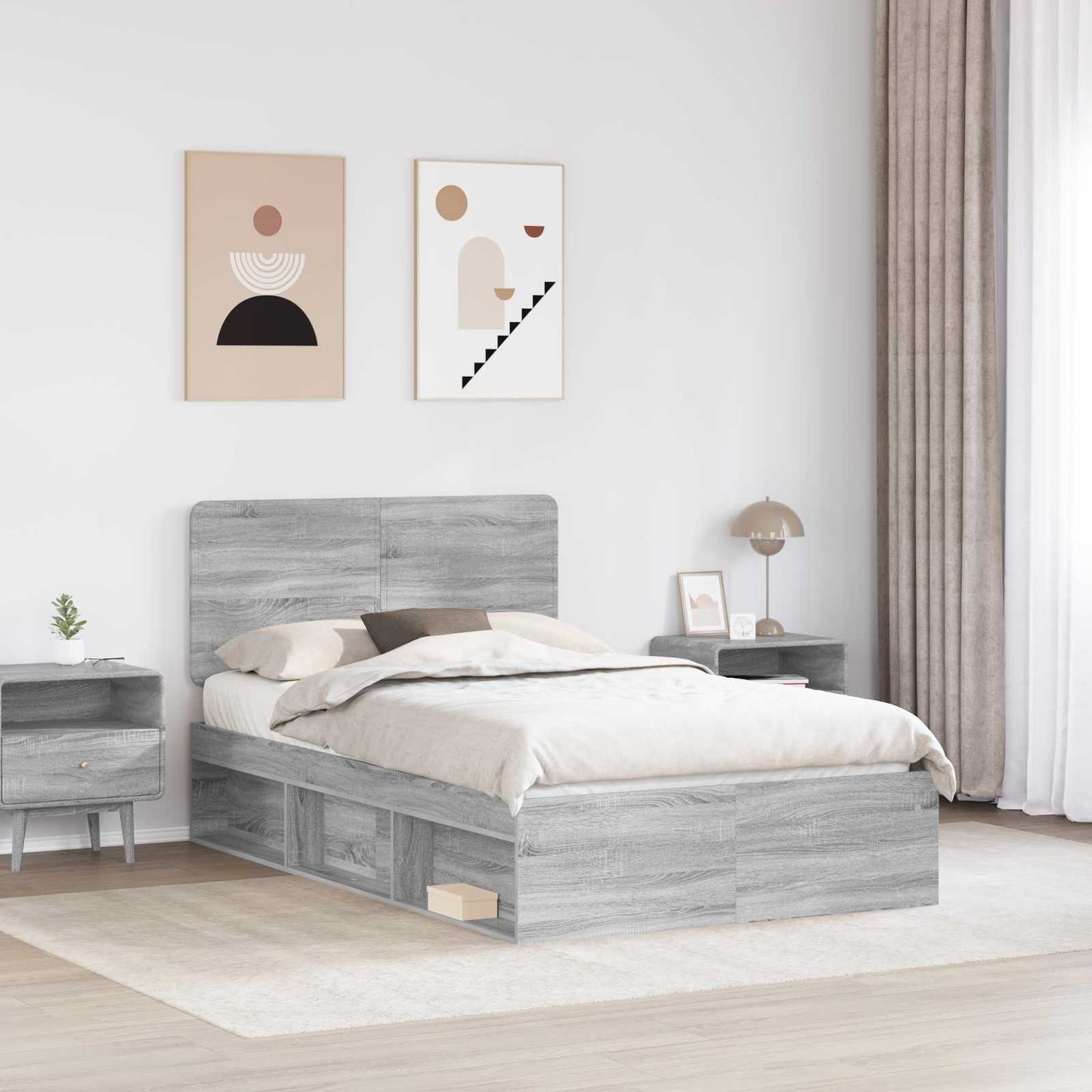 vidaXL Σκελετός Κρεβατιού Γκρι Sonoma 135 x 190 cm