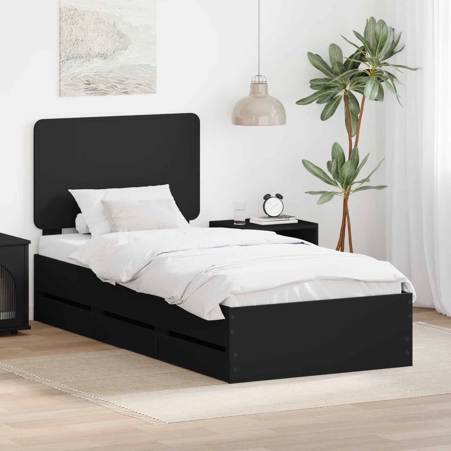 vidaXL Σκελετός Κρεβατιού Μαύρο 90 x 200 cm Μηχανήματος Ξύλο