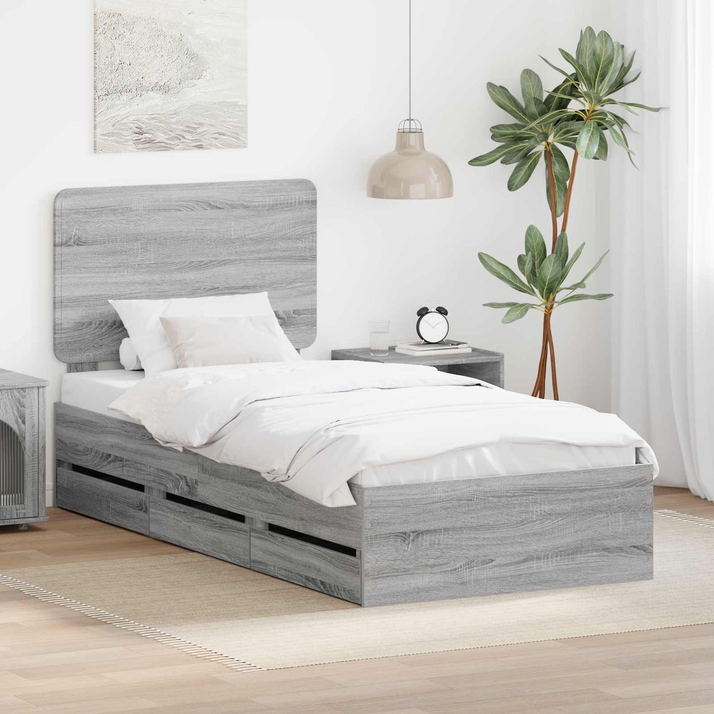 vidaXL Σκελετός Κρεβατιού Γκρίζο Σονομα 75 x 190 cm Μηχανήματος Ξύλο