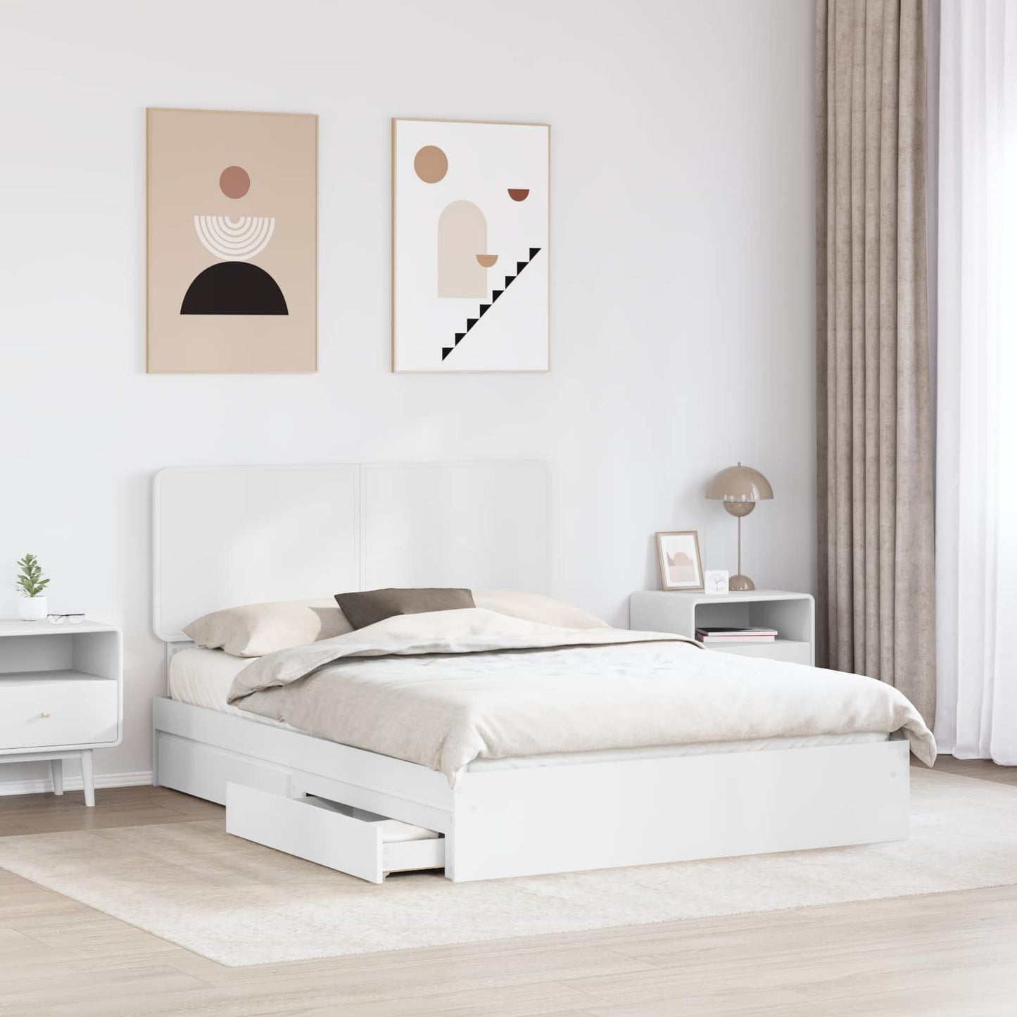 vidaXL Κρεβάτι Αποθήκης Λευκό 140 x 190 cm Επεξεργασμένο ξύλο