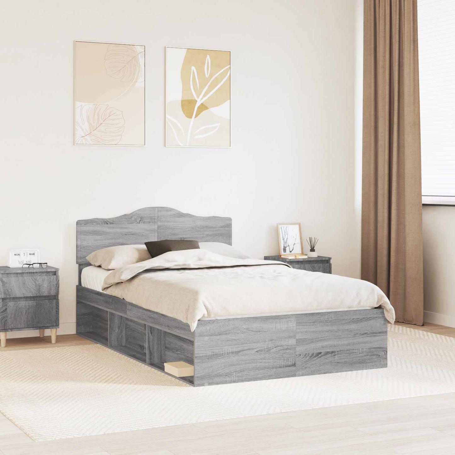 vidaXL Σκελετός Κρεβατιού Γκρι Sonoma 135 x 190 cm