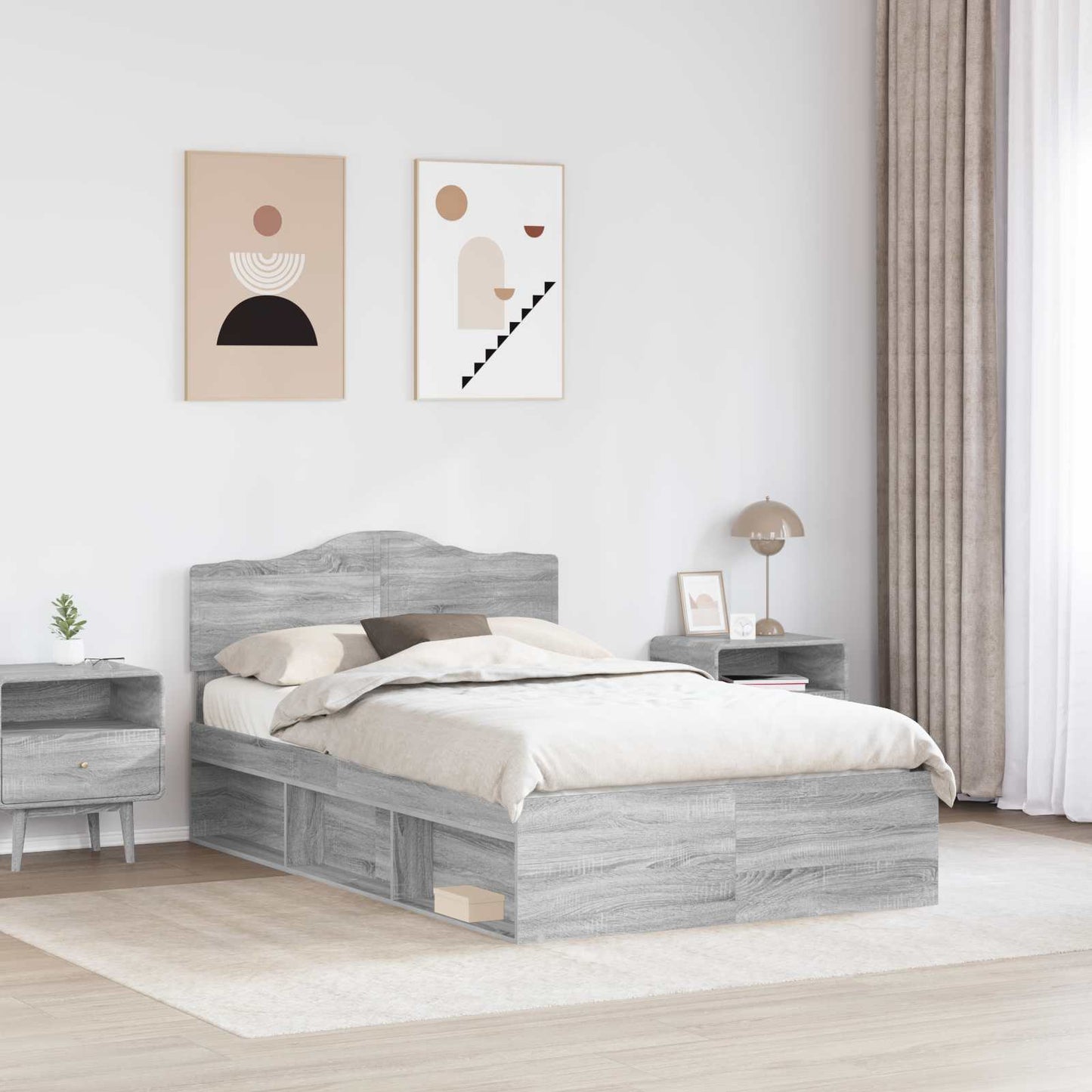 vidaXL Σκελετός Κρεβατιού Γκρι Sonoma 135 x 190 cm