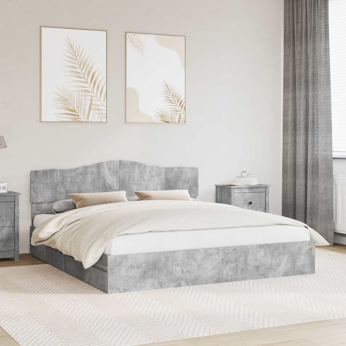 vidaXL Κρεβάτι Αποθήκης Σκυρόδεμα Γκρι 200 x 200 cm Επεξεργασμένο Ξύλο