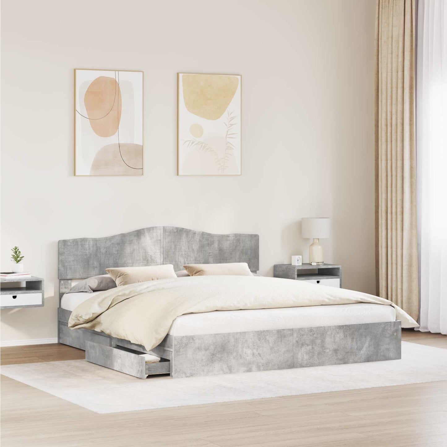 vidaXL Κρεβάτι Αποθήκης Σκυρόδεμα Γκρι 200 x 200 cm Επεξεργασμένο Ξύλο