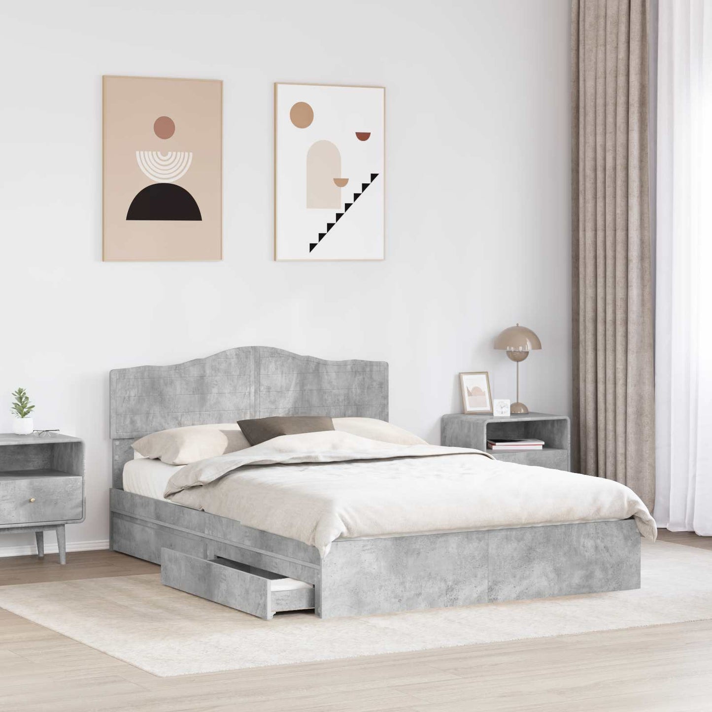 vidaXL Κρεβάτι Αποθήκης Σκυρόδεμα Γκρι 150 x 200 cm Επεξεργασμένο Ξύλο