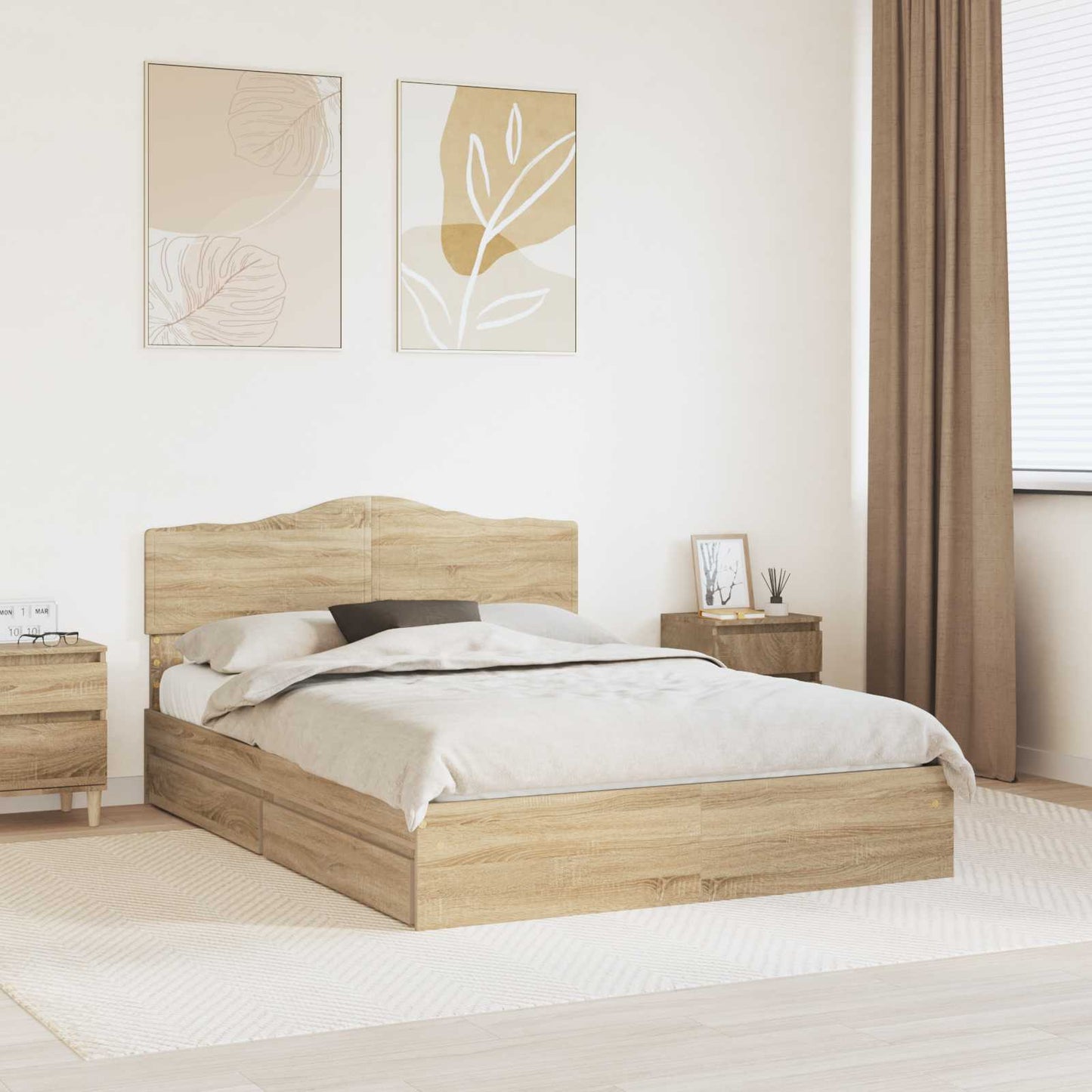 vidaXL Κρεβάτι Αποθήκης Δρύς Sonoma 140 x 190 cm Επεξεργασμένο Ξύλο