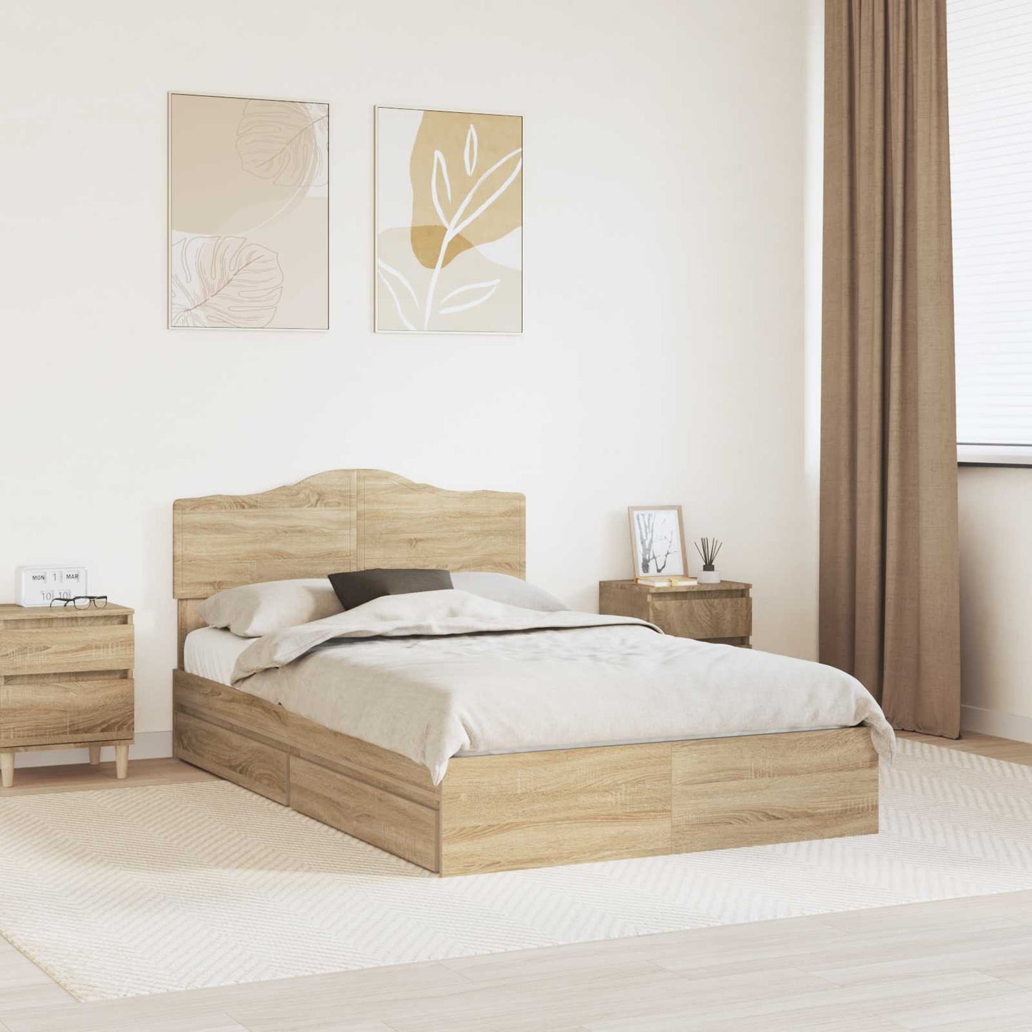 vidaXL Κρεβάτι Αποθήκης Δρύς Sonoma 135 x 190 cm Επεξεργασμένο Ξύλο
