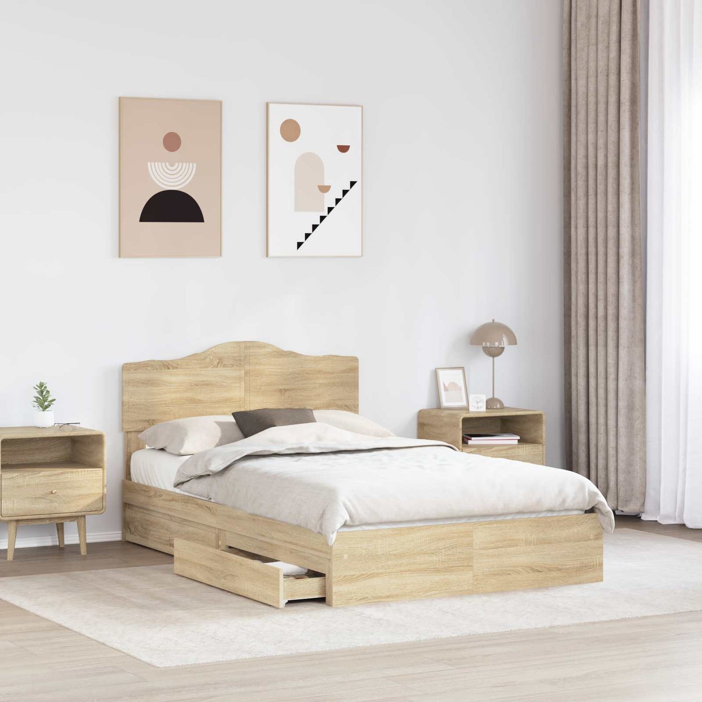 vidaXL Κρεβάτι Αποθήκης Δρύς Sonoma 135 x 190 cm Επεξεργασμένο Ξύλο