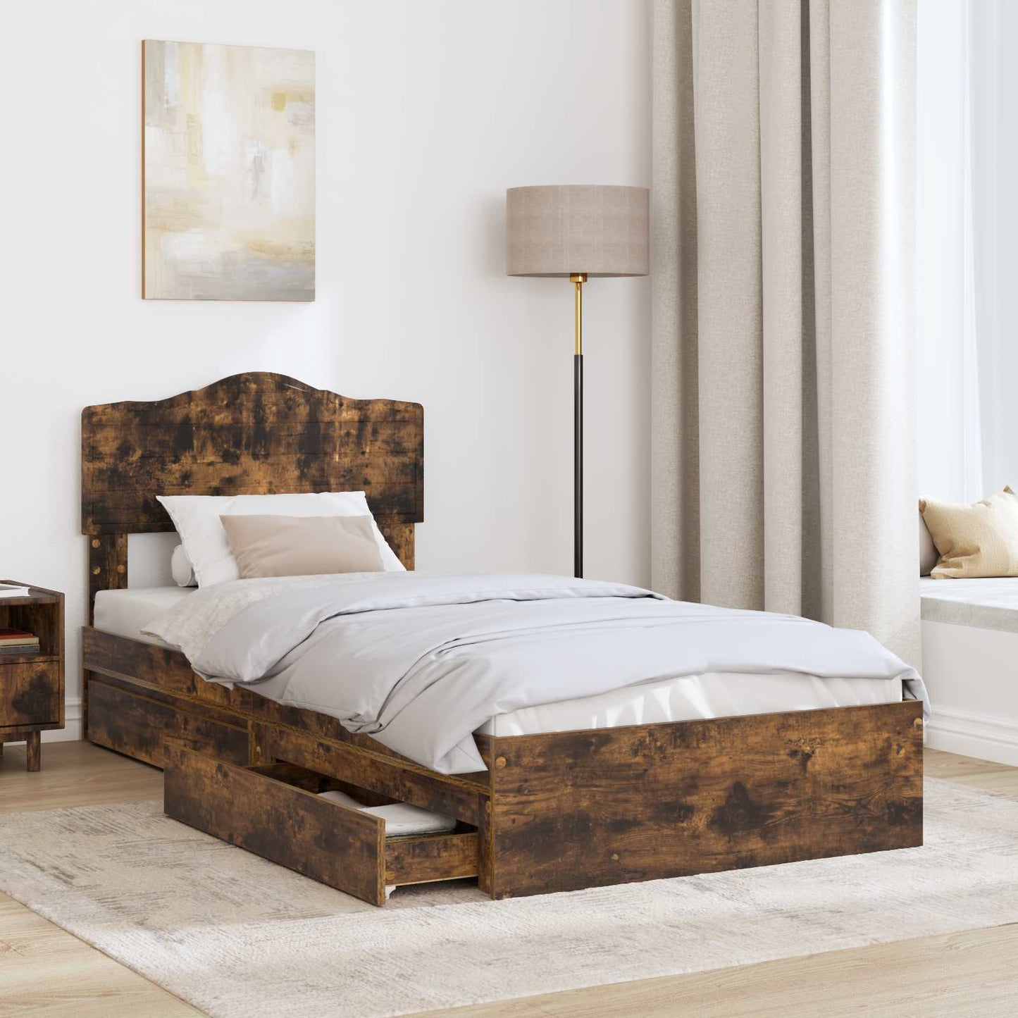 vidaXL Κρεβάτι Αποθήκης Καπνιστό Δρύς 90 x 190 cm Επεξεργασμένο Ξύλο