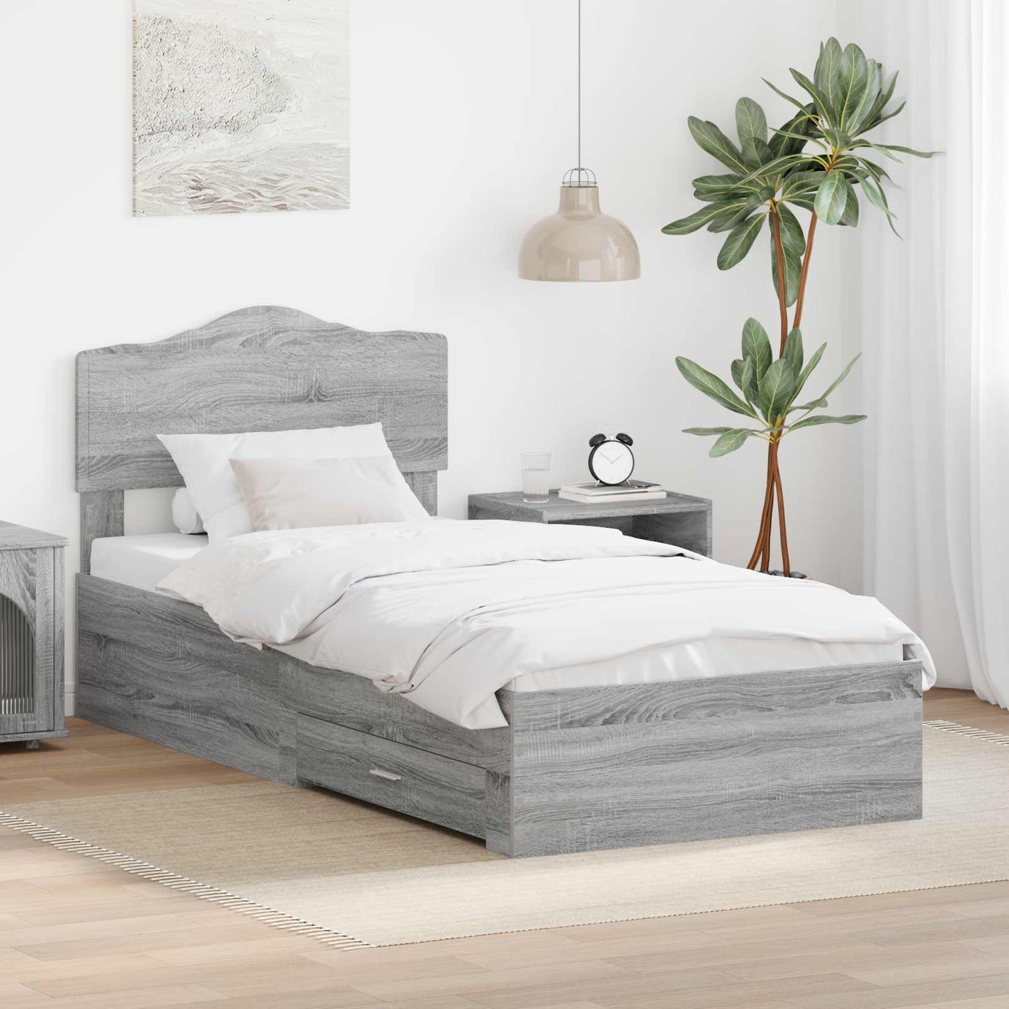 vidaXL Σκελετός Κρεβατιού Γκρίζο Σονομα 90 x 190 cm Επεξεργασμένο Ξύλο