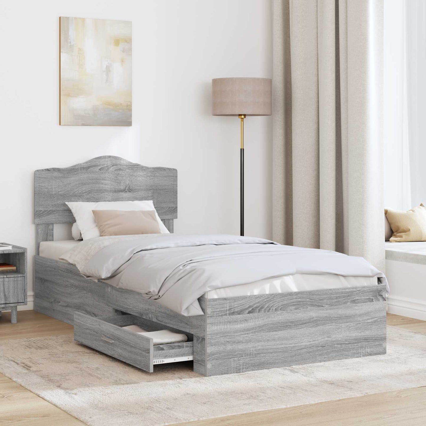 vidaXL Σκελετός Κρεβατιού Γκρίζο Σονομα 90 x 190 cm Επεξεργασμένο Ξύλο