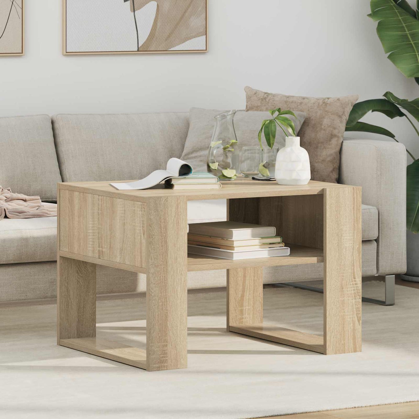 vidaXL Τραπεζάκι σαλονιού με αποθήκευση Δρύς Sonoma 66 x 53 x 45 εκ.
