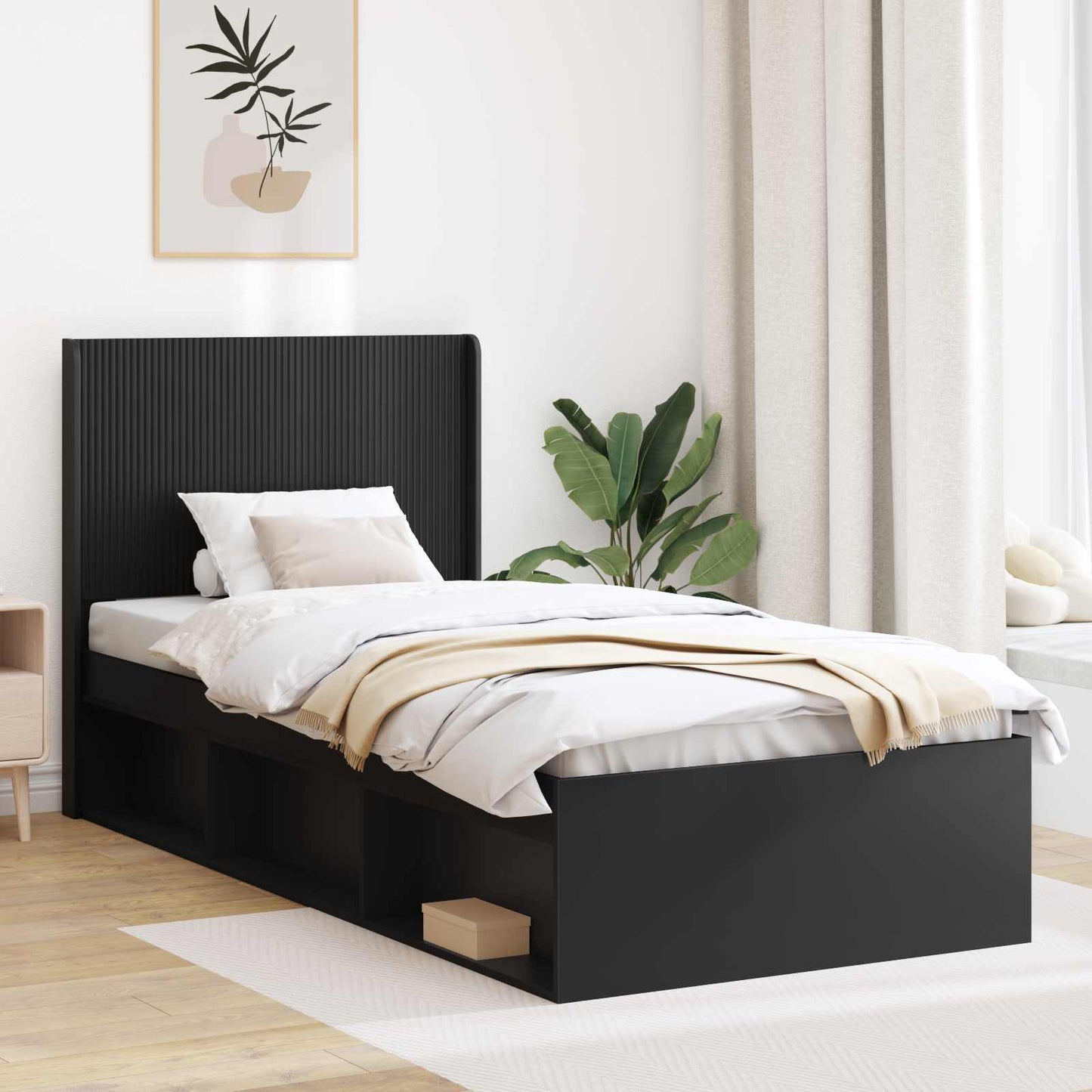 vidaXL Καλάθι με αποθήκη και κεφαλάρι Μαύρο 90 x 190 cm