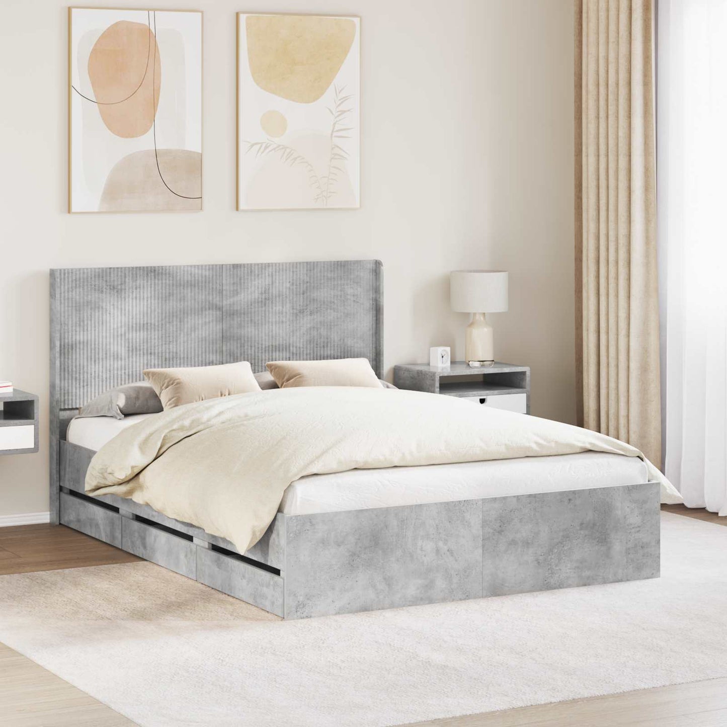 vidaXL Καλάθι με αποθήκη και κεφαλάρι Γκρι Σκυροδέματος 140 x 200 cm