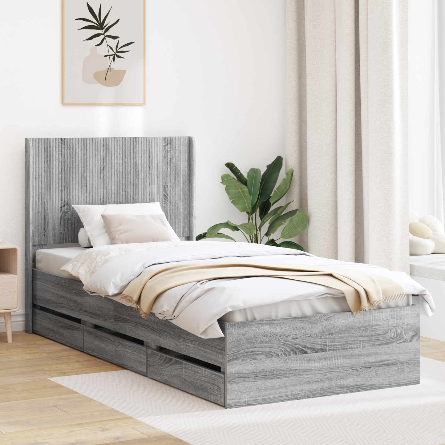 vidaXL Καλάθι με αποθήκη και κεφαλάρι Γκρι Sonoma 100 x 200 cm