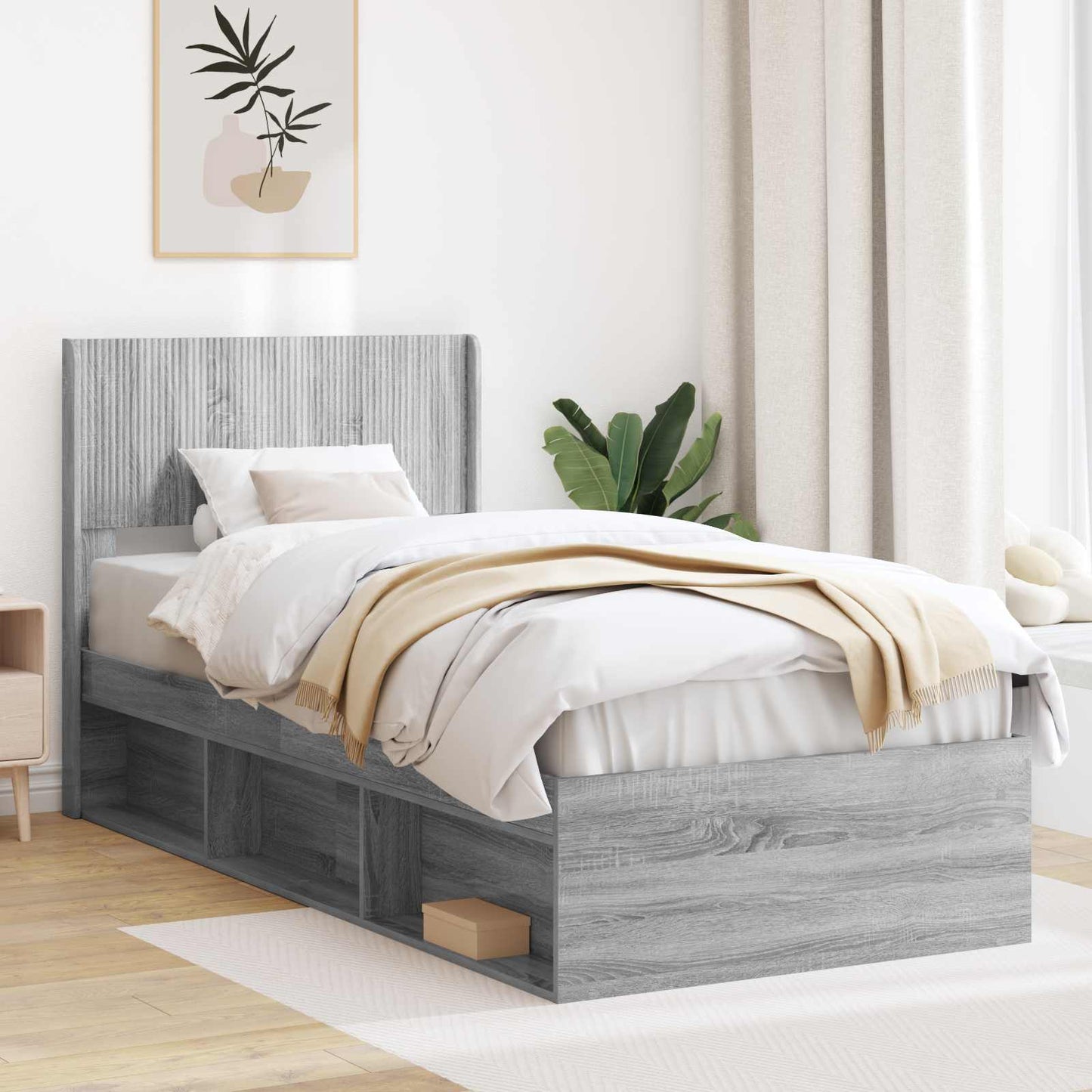 vidaXL Καλάθι με αποθήκη και κεφαλάρι Γκρι Sonoma 90 x 190 cm