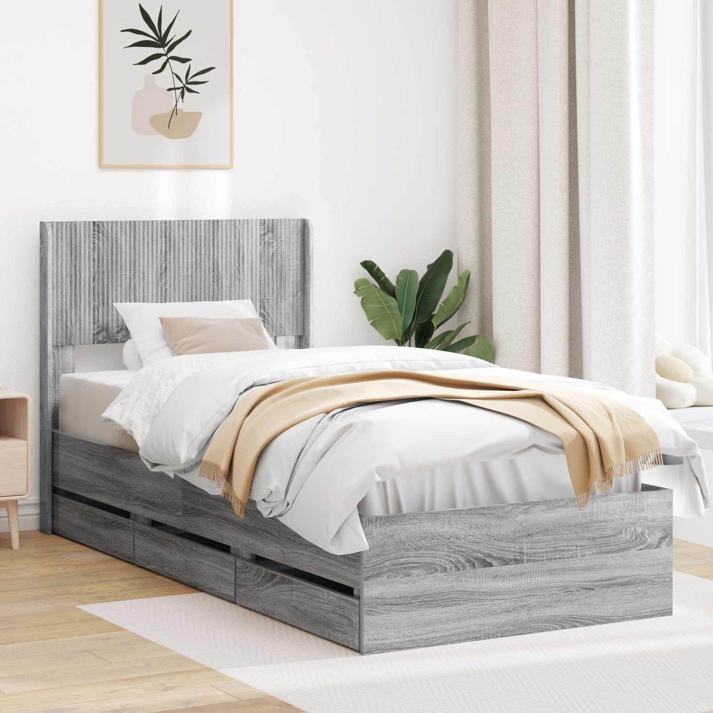 vidaXL Καλάθι με αποθήκη και κεφαλάρι Γκρι Sonoma 90 x 200 cm