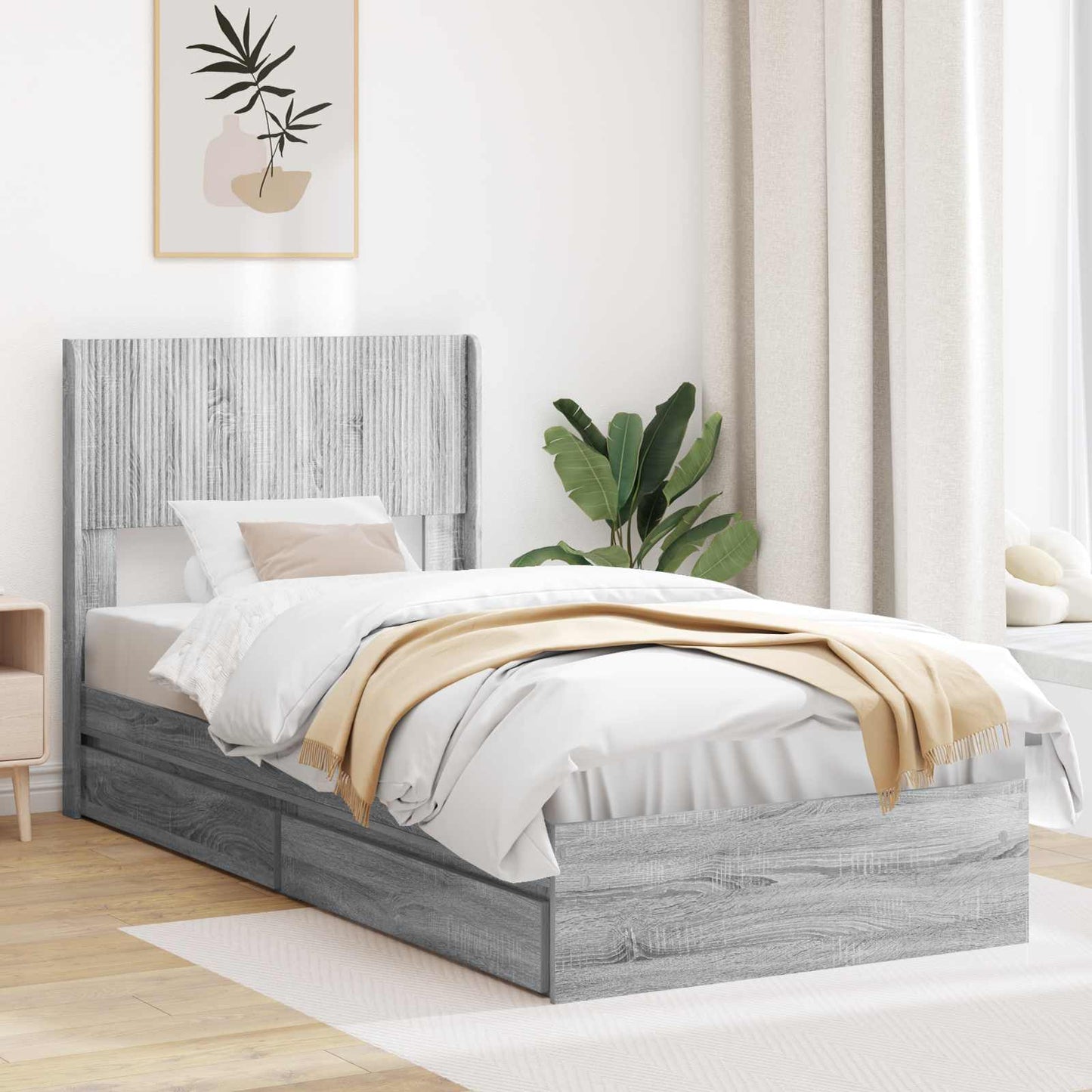 vidaXL Καλάθι με αποθήκη και κεφαλάρι Γκρι Sonoma 90 x 200 cm