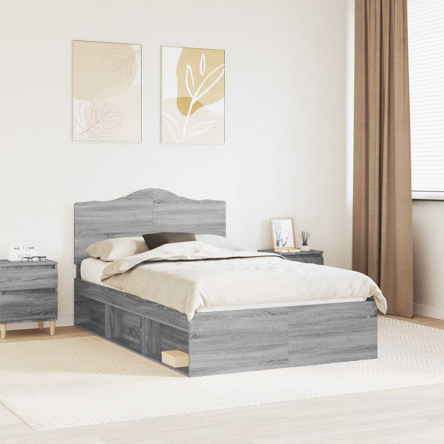 vidaXL Σκελετός Κρεβατιού Γκρι Sonoma 135 x 190 cm