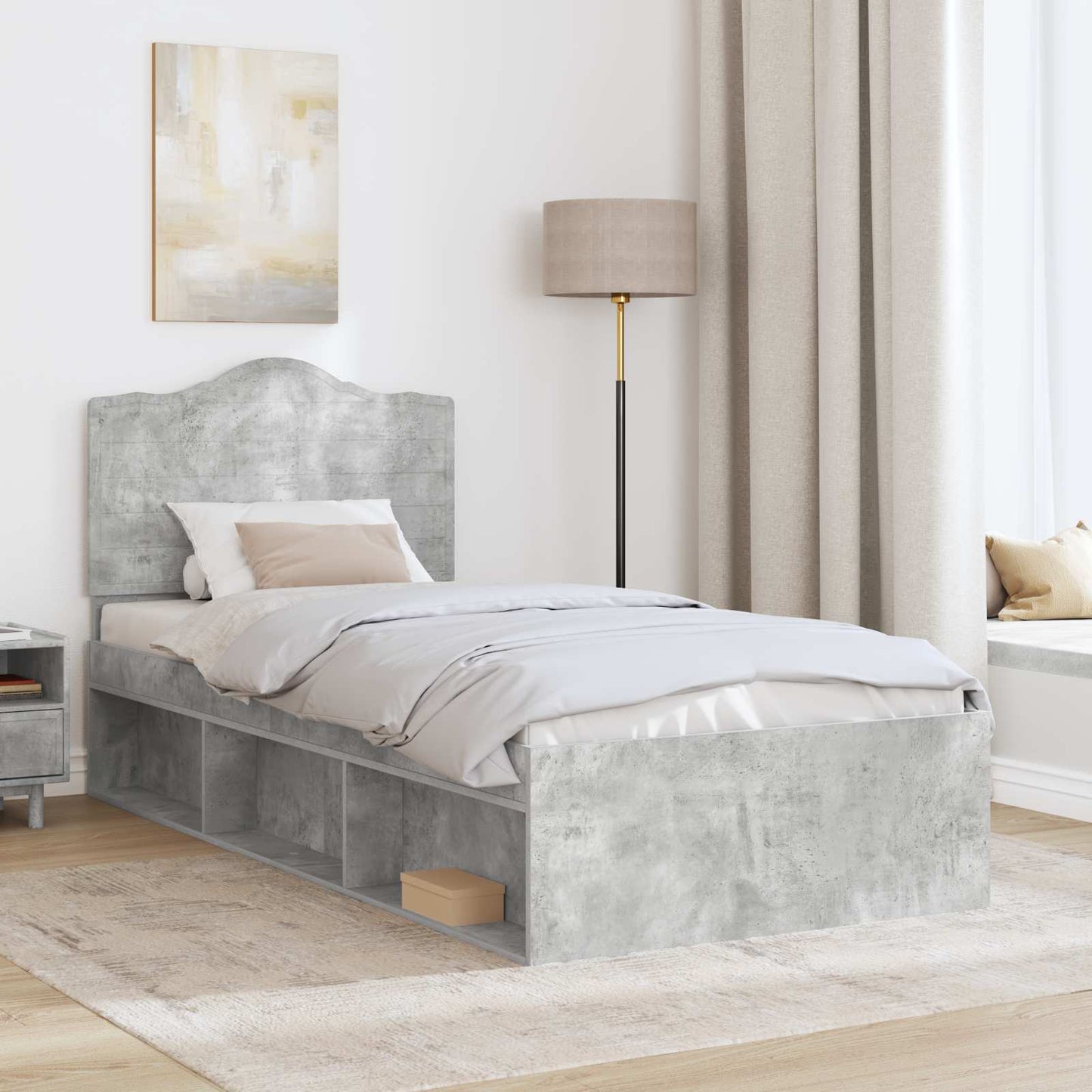 vidaXL Σκελετός Κρεβατιού Γκρι Μπετόν 75 x 190 cm Στερεά ξυλεία πεύκου