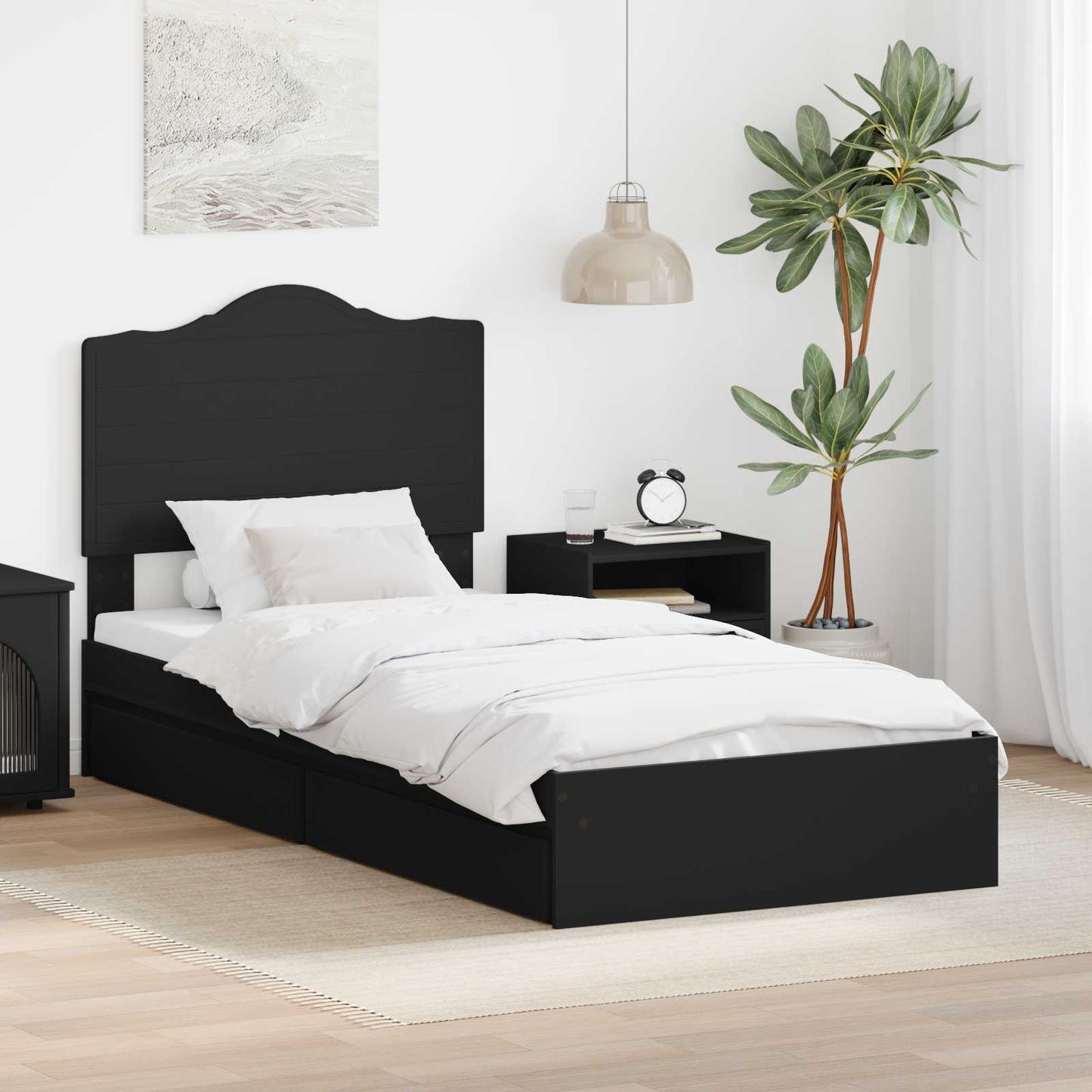 vidaXL Κρεβάτι Αποθήκης Μαύρο 90 x 190 cm Επεξεργασμένο Ξύλο