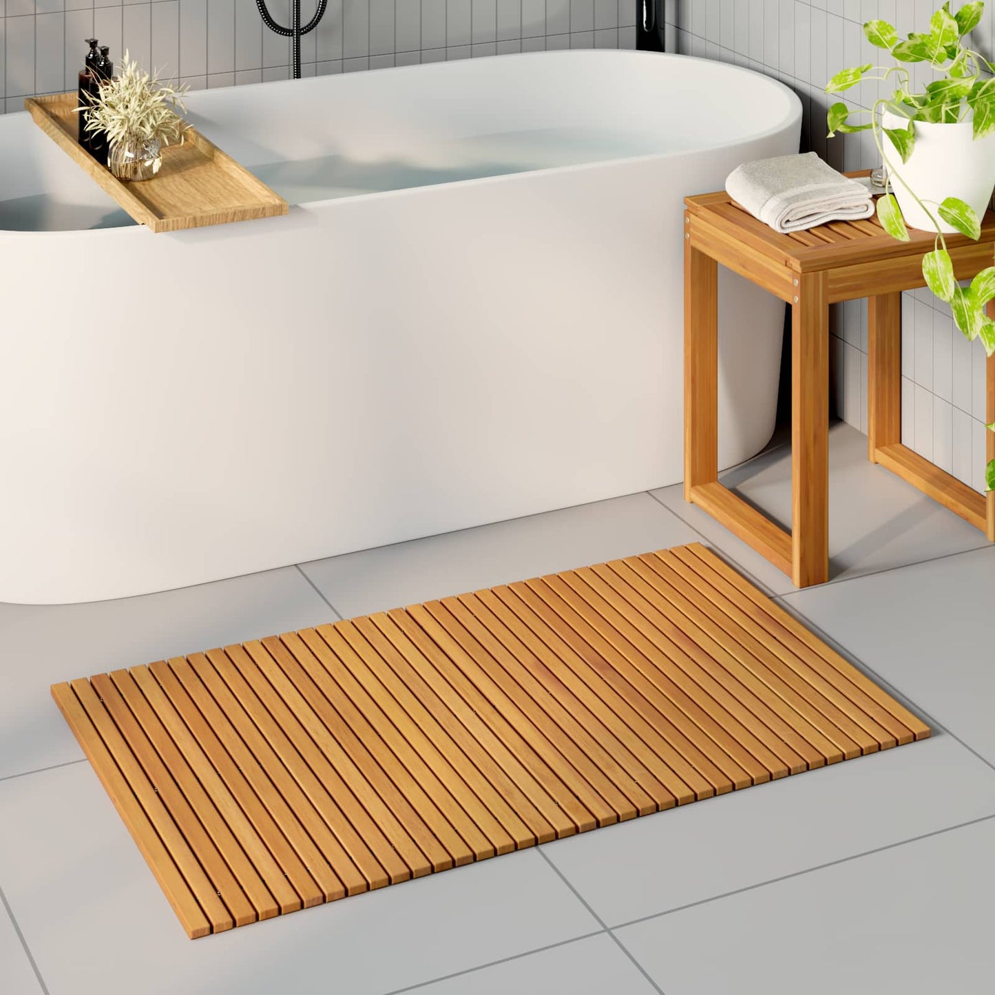vidaXL Πατάκι μπάνιου Φυσικό 100 x 60 cm Στερεό Ξύλο Ακακίας