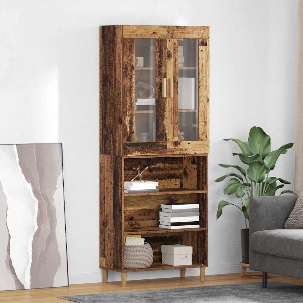 vidaXL Highboard Παλιό Ξύλο 69,5 x 34 x 180 εκ. Σύνθετο Ξύλο και Γυαλί