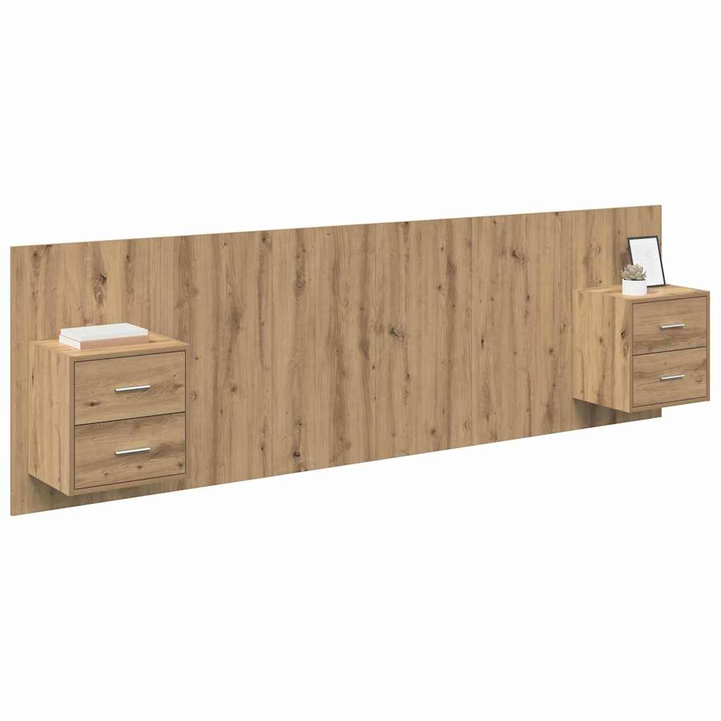 vidaXL Κεφαλή κρεβατιού με κομοδίνο 3 τμχ. Artisan Oak