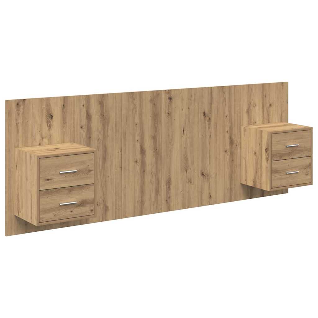 vidaXL Κεφαλή κρεβατιού με κομοδίνο 3 τμχ. Artisan Oak