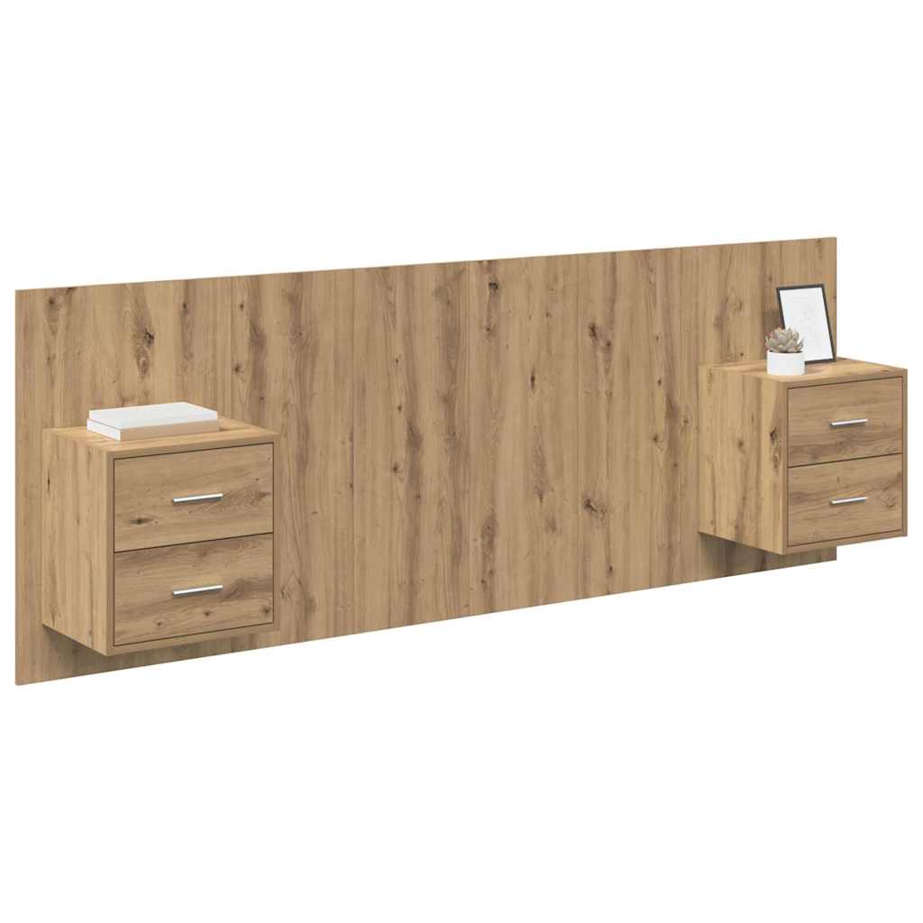 vidaXL Κεφαλή κρεβατιού με κομοδίνο 3 τμχ. Artisan Oak