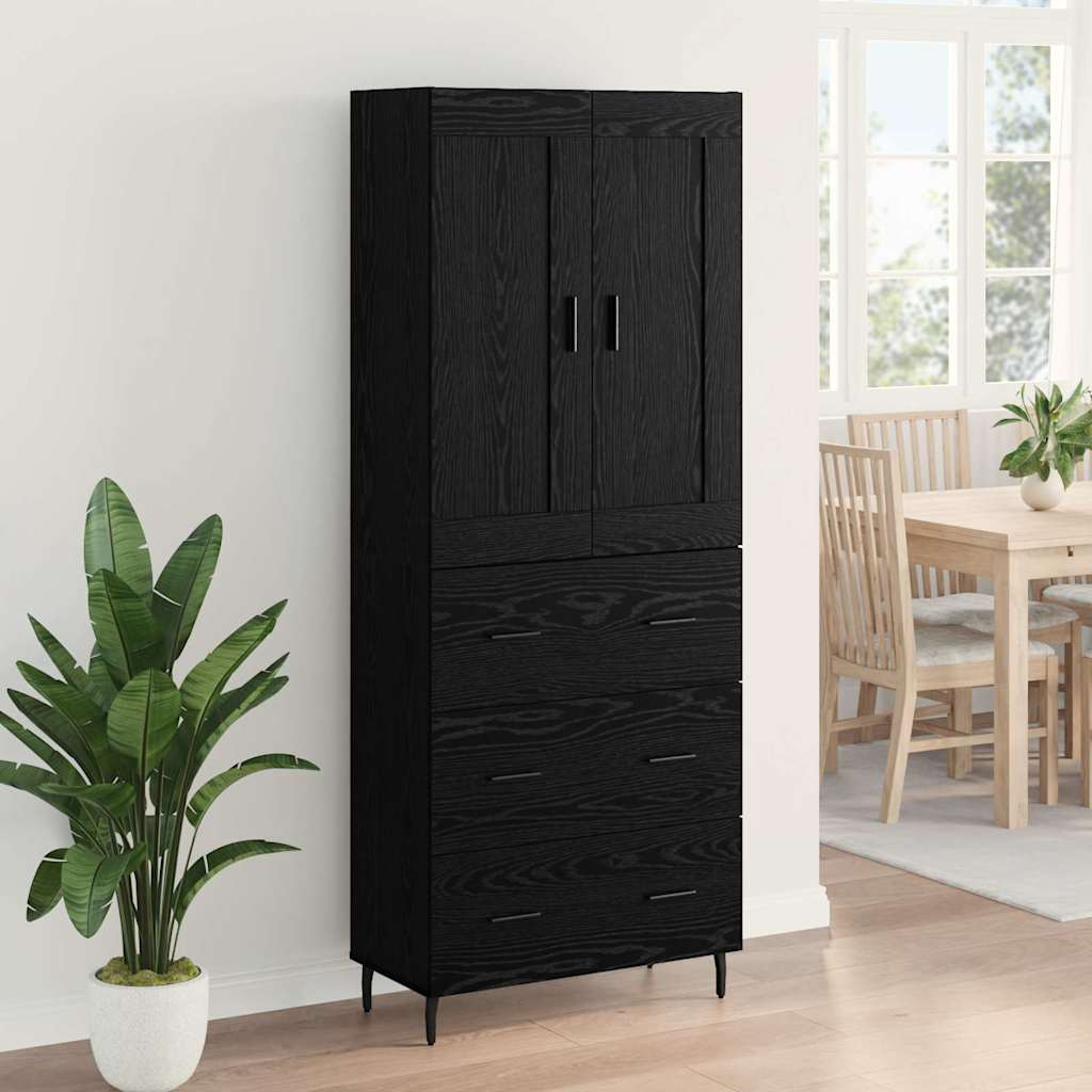 vidaXL Highboard με συρτάρι 2 pcs Μαύρη Οξυά Σύνθετο Ξύλο και Γυαλί