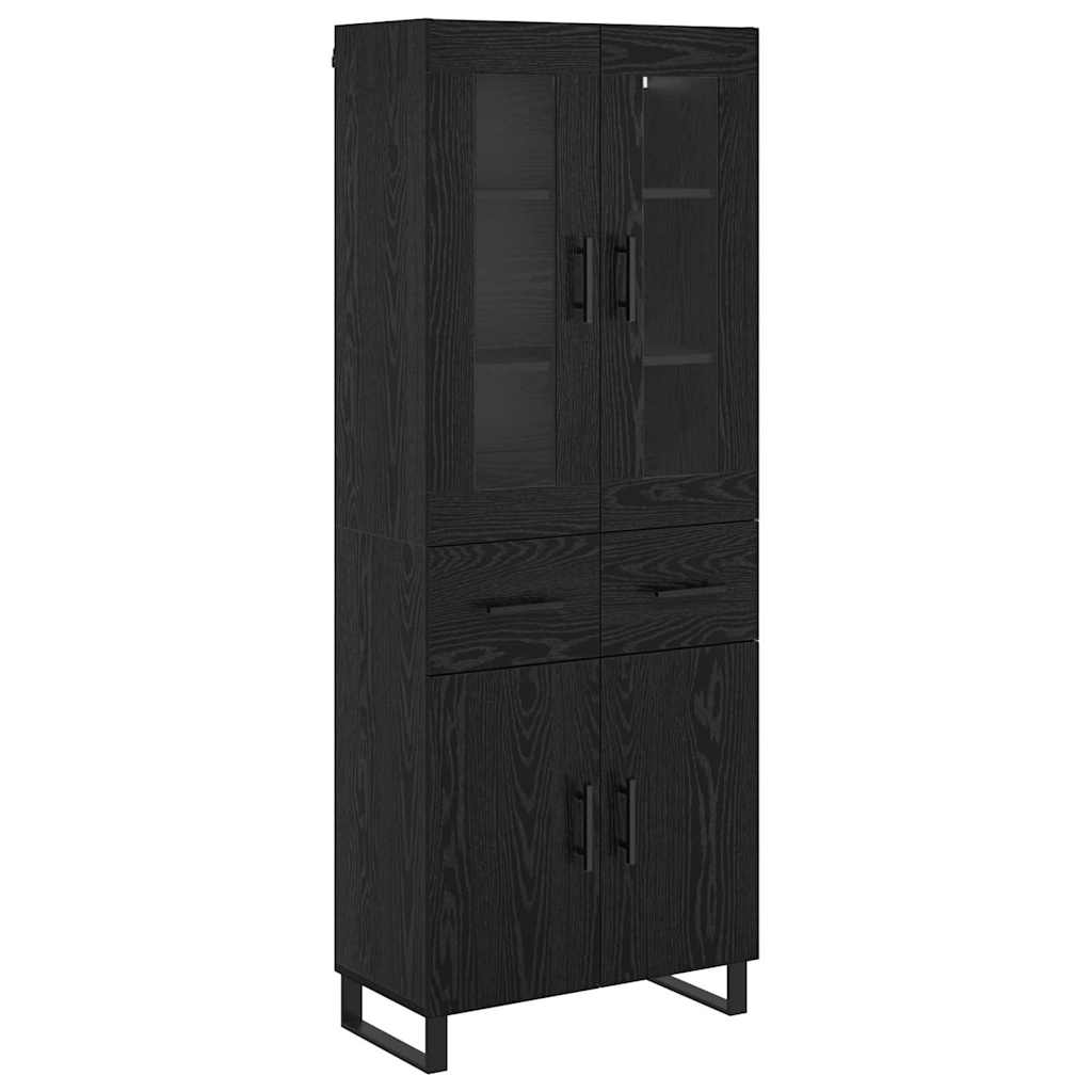 vidaXL Highboard με συρτάρι 2 pcs Μαύρη Οξυά Σύνθετο Ξύλο και Γυαλί