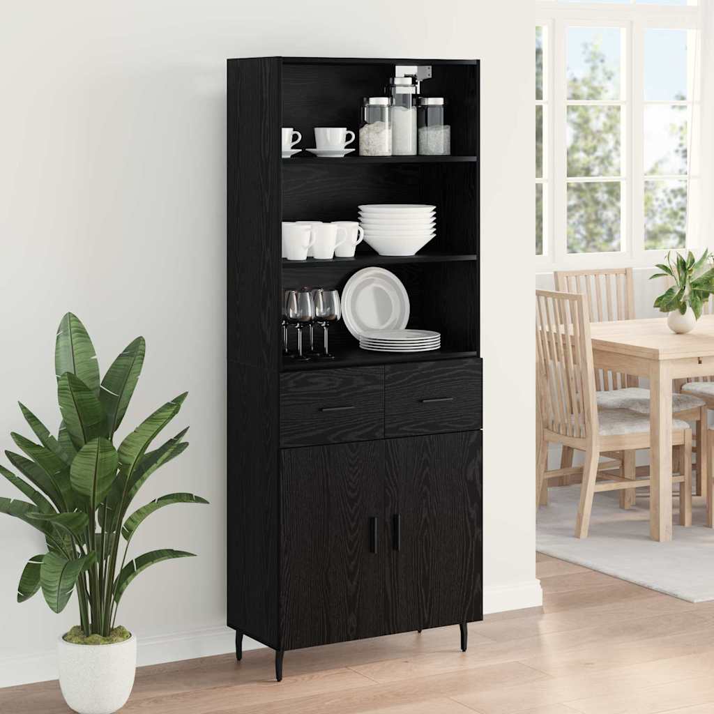 vidaXL Highboard Μαύρη Οξυά 69,5 x 34 x 180 εκ. Σύνθετο Ξύλο και Γυαλί