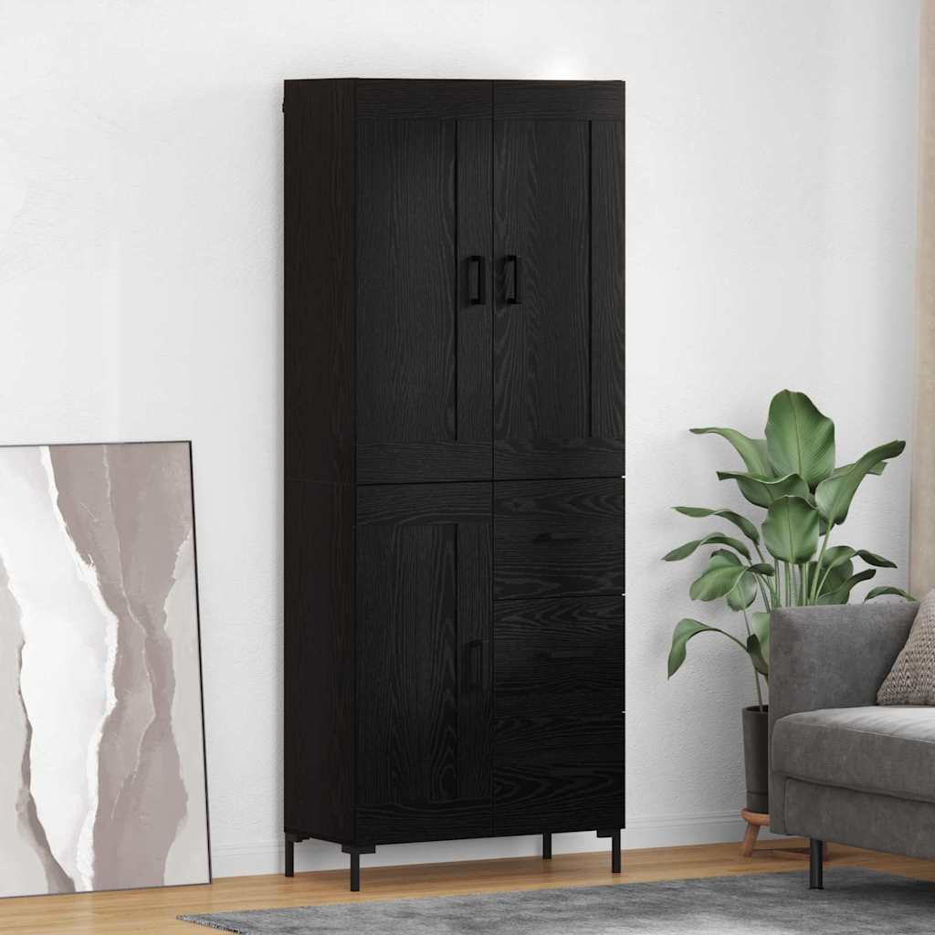 vidaXL Highboard με συρτάρι 2 pcs Μαύρη Οξυά Επεξεργασμένο ξύλο