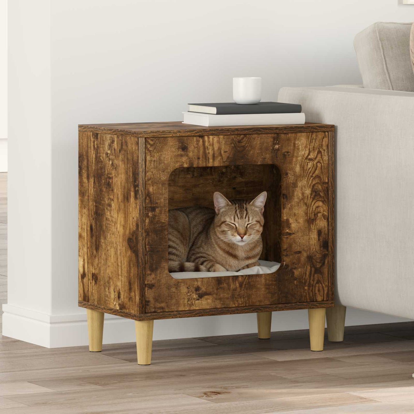 vidaXL Σπίτι Γάτας Καπνισμένο Ξύλο Δρυός 51 x 30 x 52 εκ.