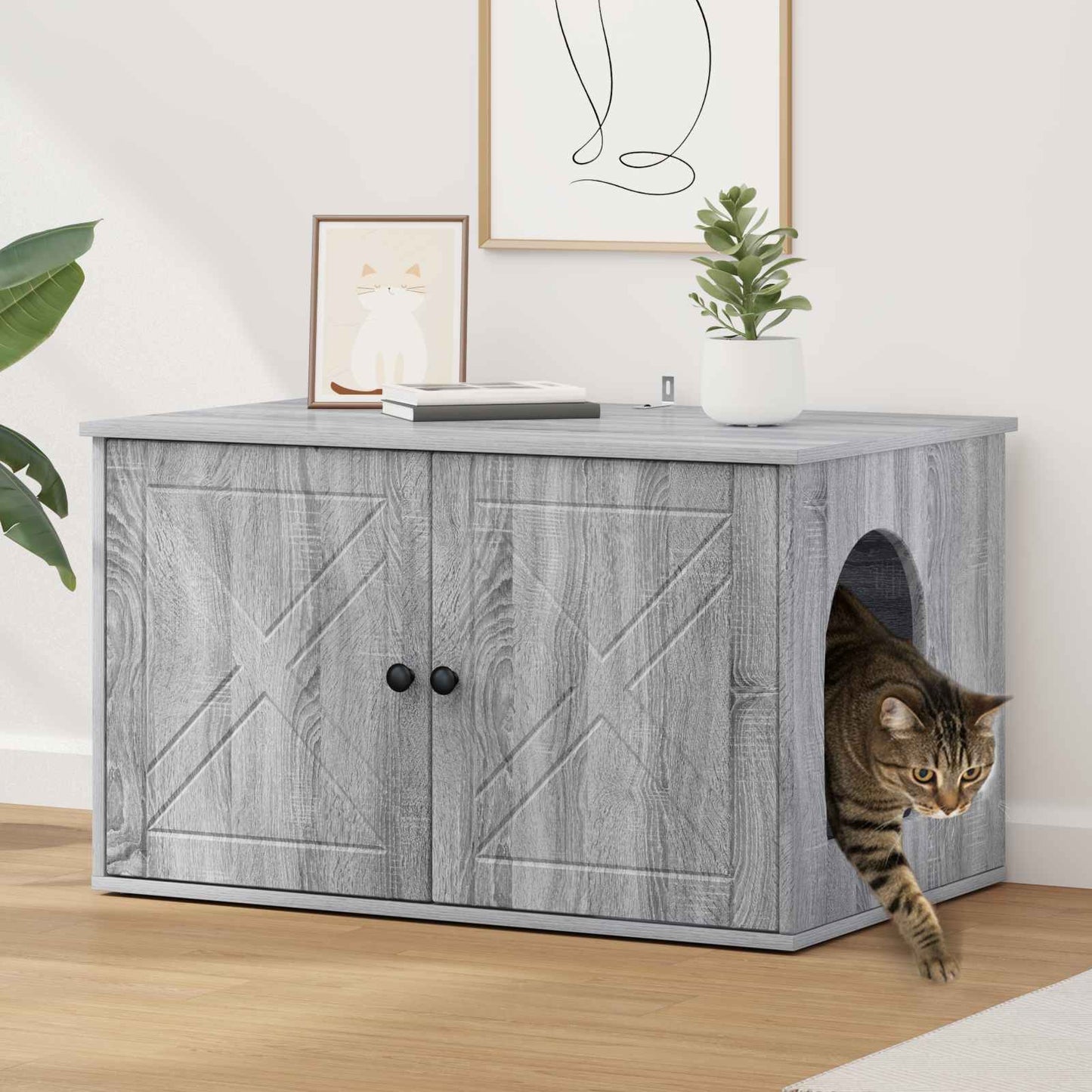 vidaXL Σπίτι Γάτας Γκρι Sonoma 85 x 55 x 50,5 εκ Επεξεργασμένο Ξύλο