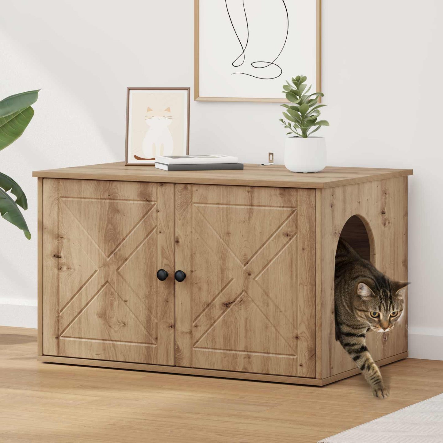 vidaXL Σπίτι Γάτας Artisian Δρυς 85 x 55 x 50,5 εκ Επεξεργασμένο Ξύλο