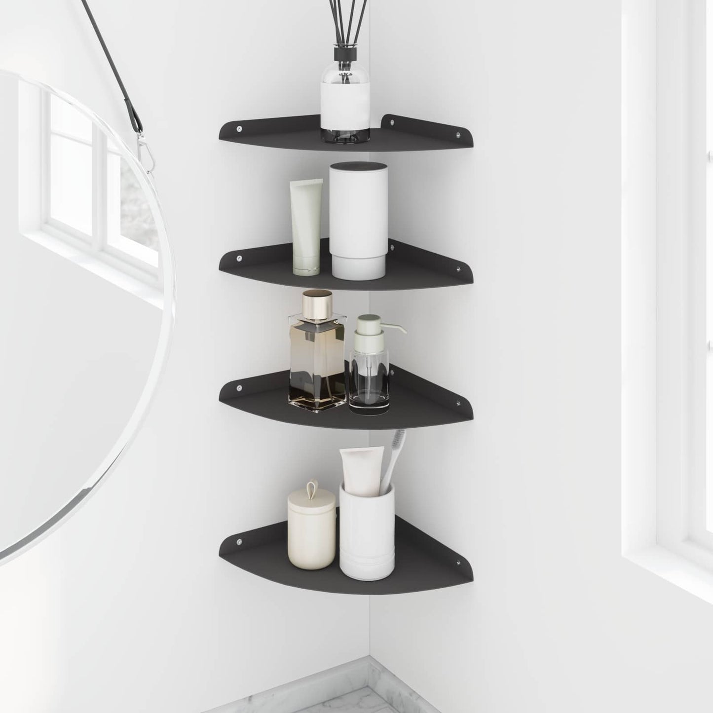 vidaXL Floating Ράφι Γωνίας 4 τμχ. Μαύρο 24 x 24 x 2 εκ