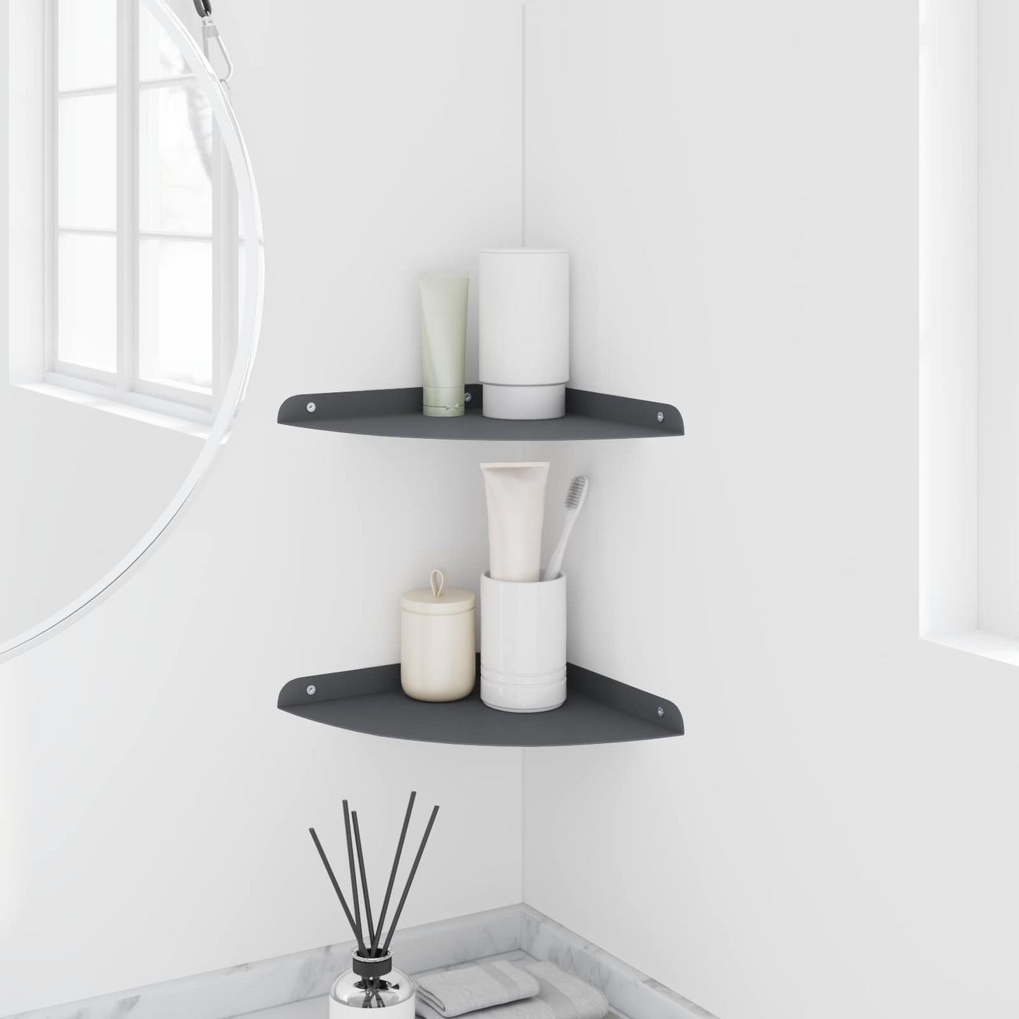 vidaXL Floating Ράφι Γωνίας 2 τμχ. Ανθρακί 24 x 24 x 2 εκ