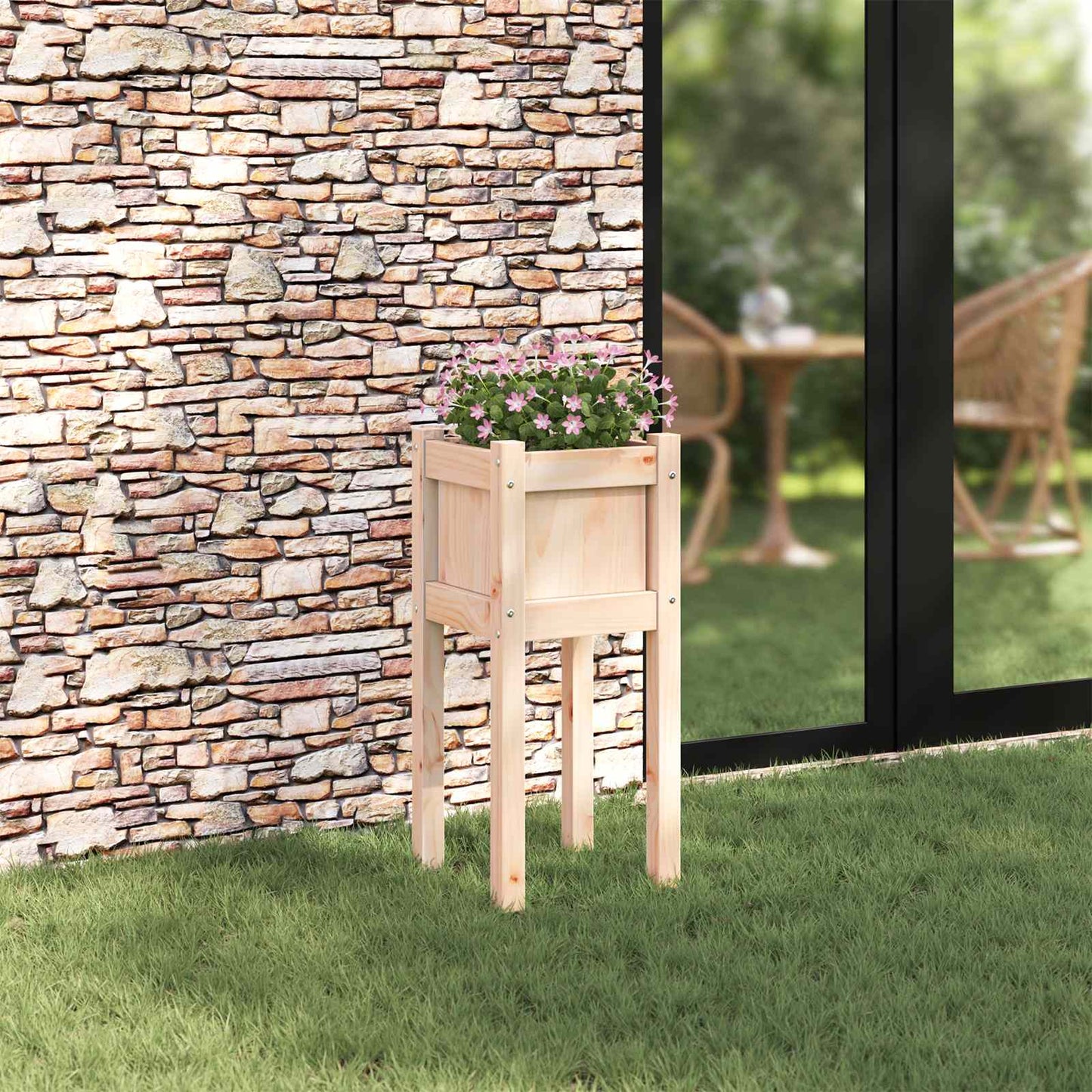 vidaXL Γλάστρα Κήπου Φύση 31 x 31 x 70 εκ Στερεά ξυλεία πεύκου