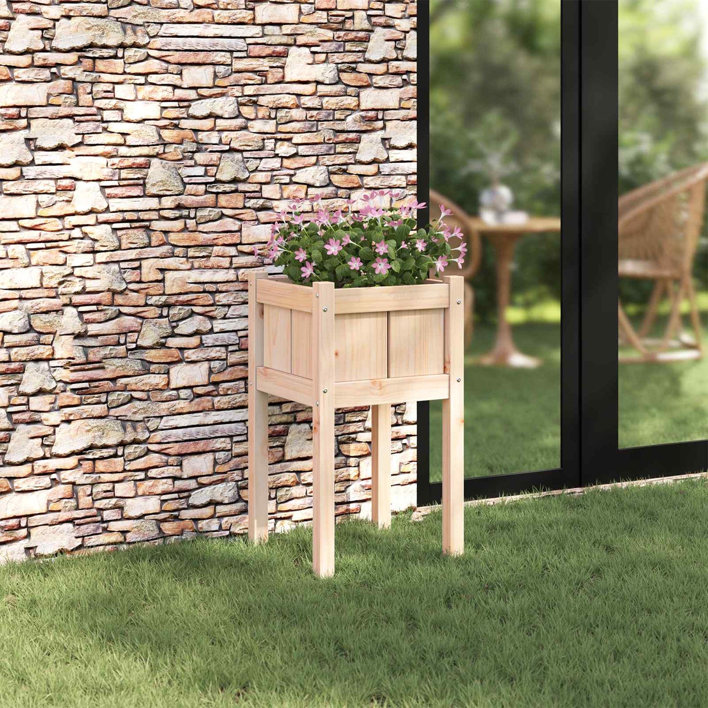 vidaXL Γλάστρα Κήπου Φύση 40 x 40 x 70 εκ Στερεά ξυλεία πεύκου