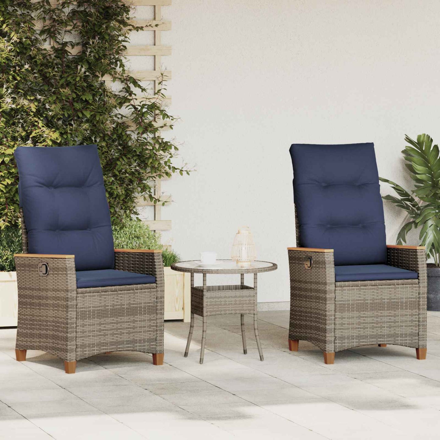 vidaXL Ανακλινόμενη καρέκλα κήπου 2 τμχ. Γκρι και Navy Blue