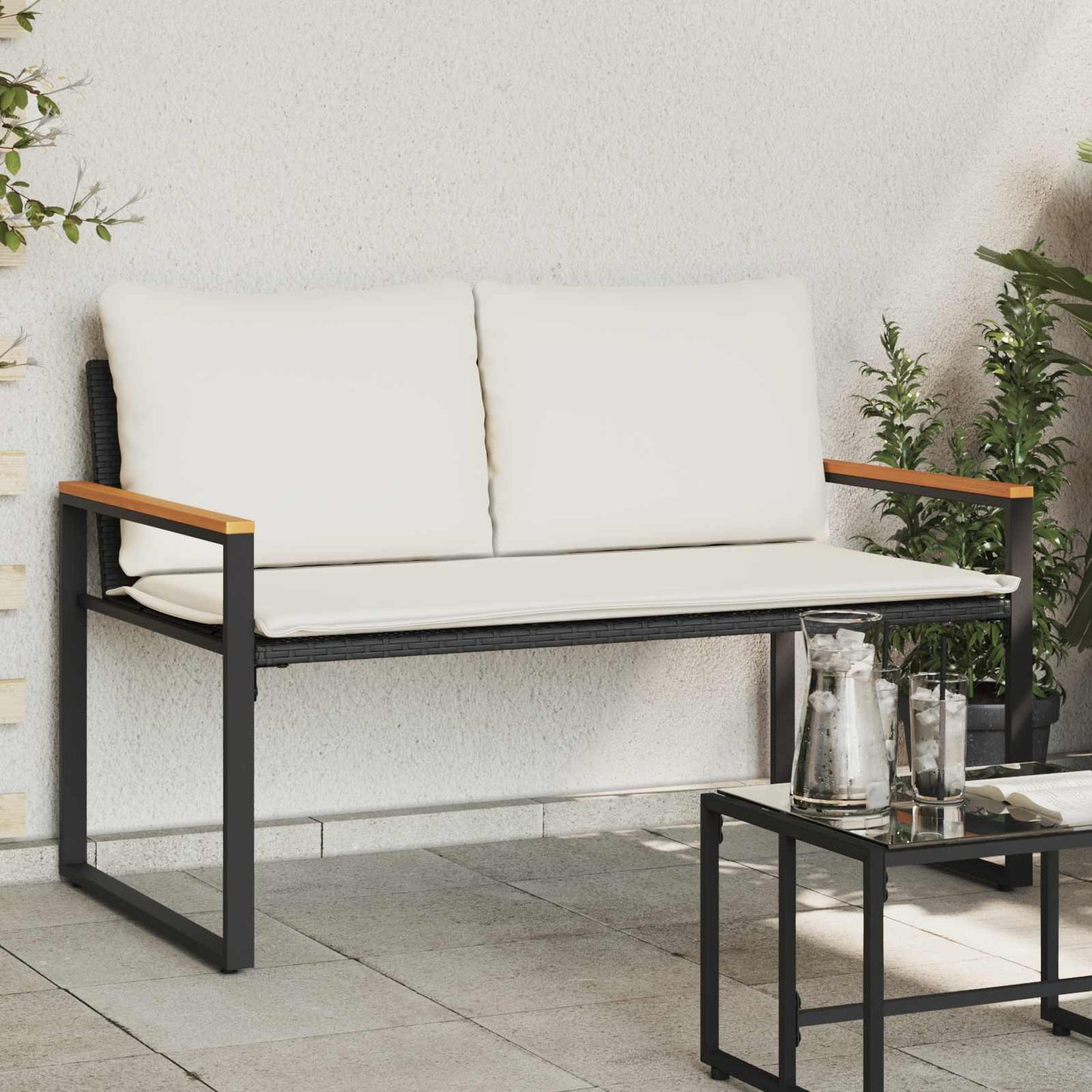 vidaXL παγκάκι Μαύρο και Κρεμ Λευκό 115 x 65 x 72 εκ. Ρατάν