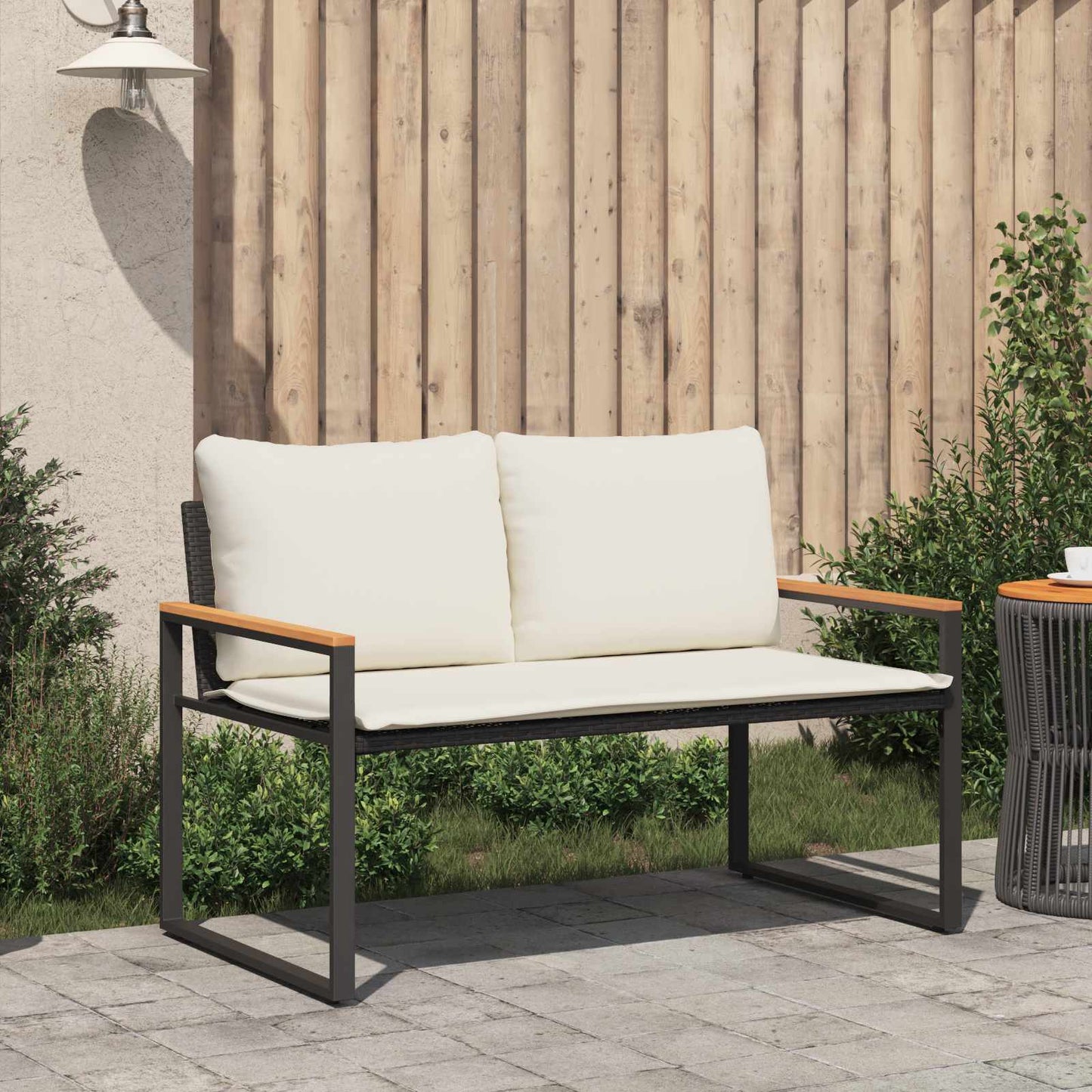 vidaXL παγκάκι Μαύρο και Κρεμ Λευκό 115 x 65 x 72 εκ. Ρατάν