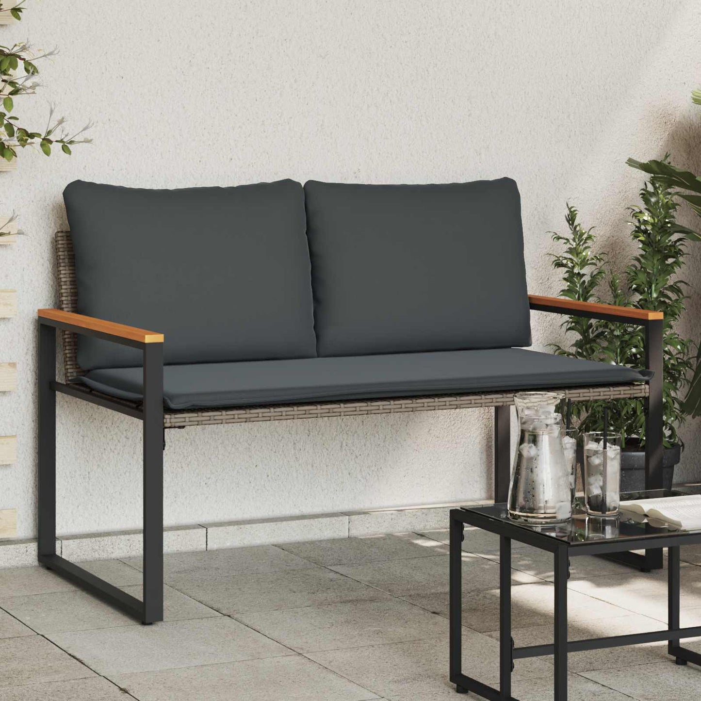 vidaXL παγκάκι Γκρι και Σκούρο Γκρι 115 x 65 x 72 εκ. Ρατάν